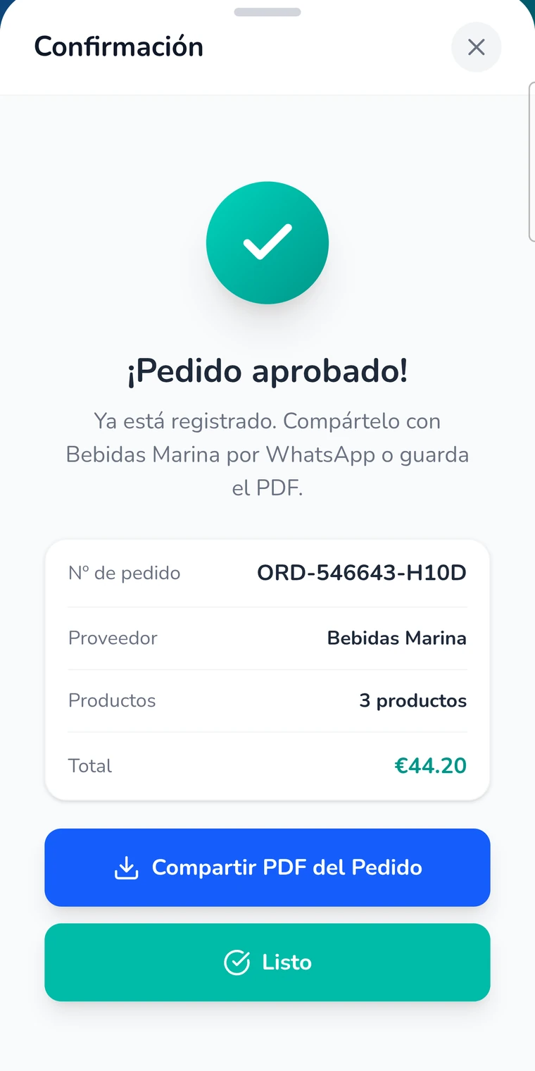 Pedido aprobado con su resumen