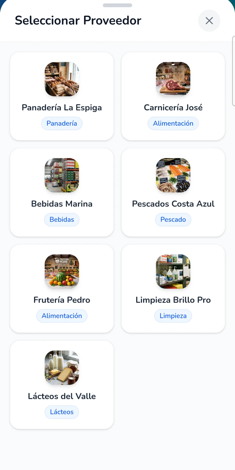 Elegir proveedor al crear un pedido