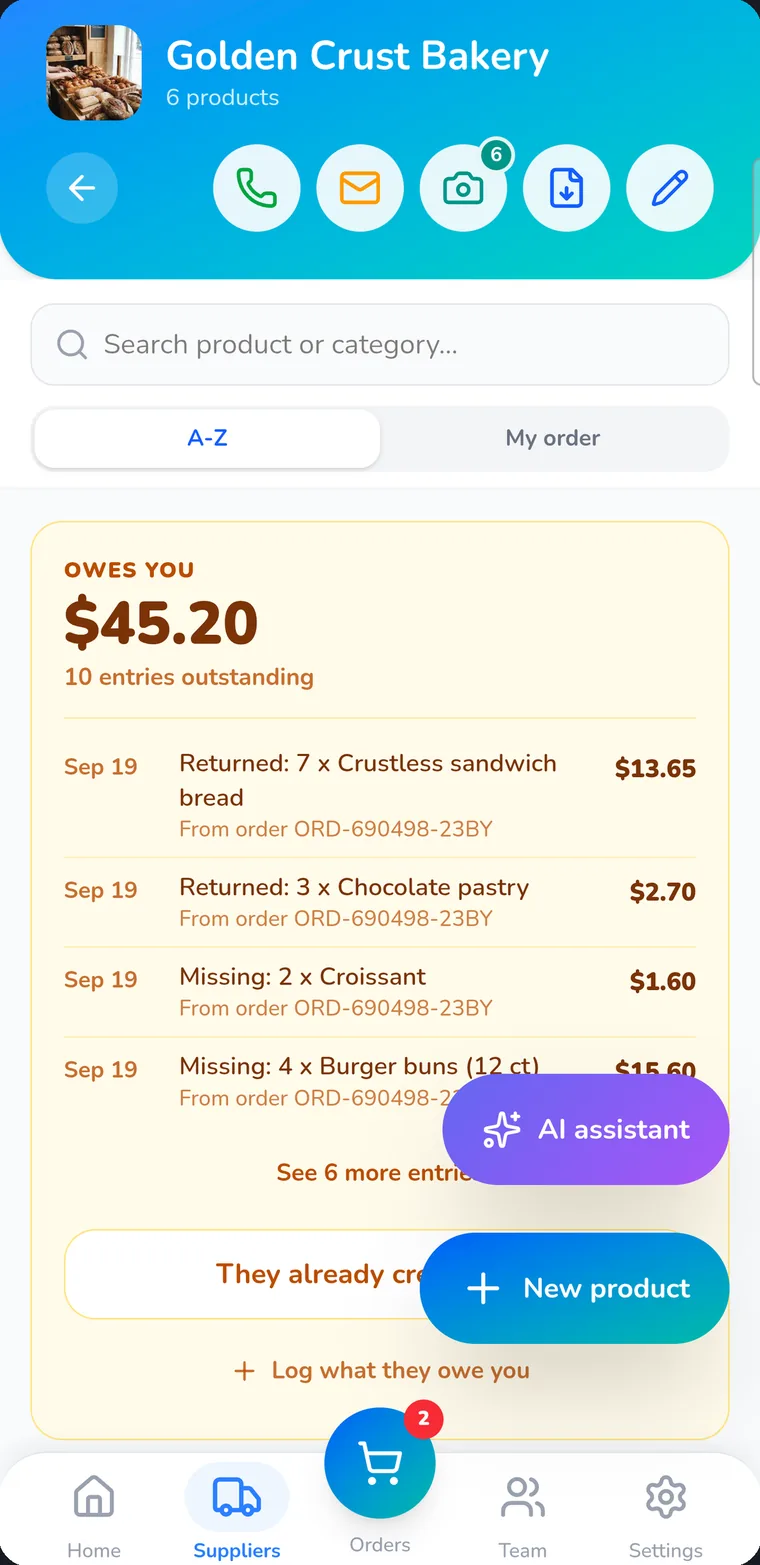 Supplier account showing what they owe you