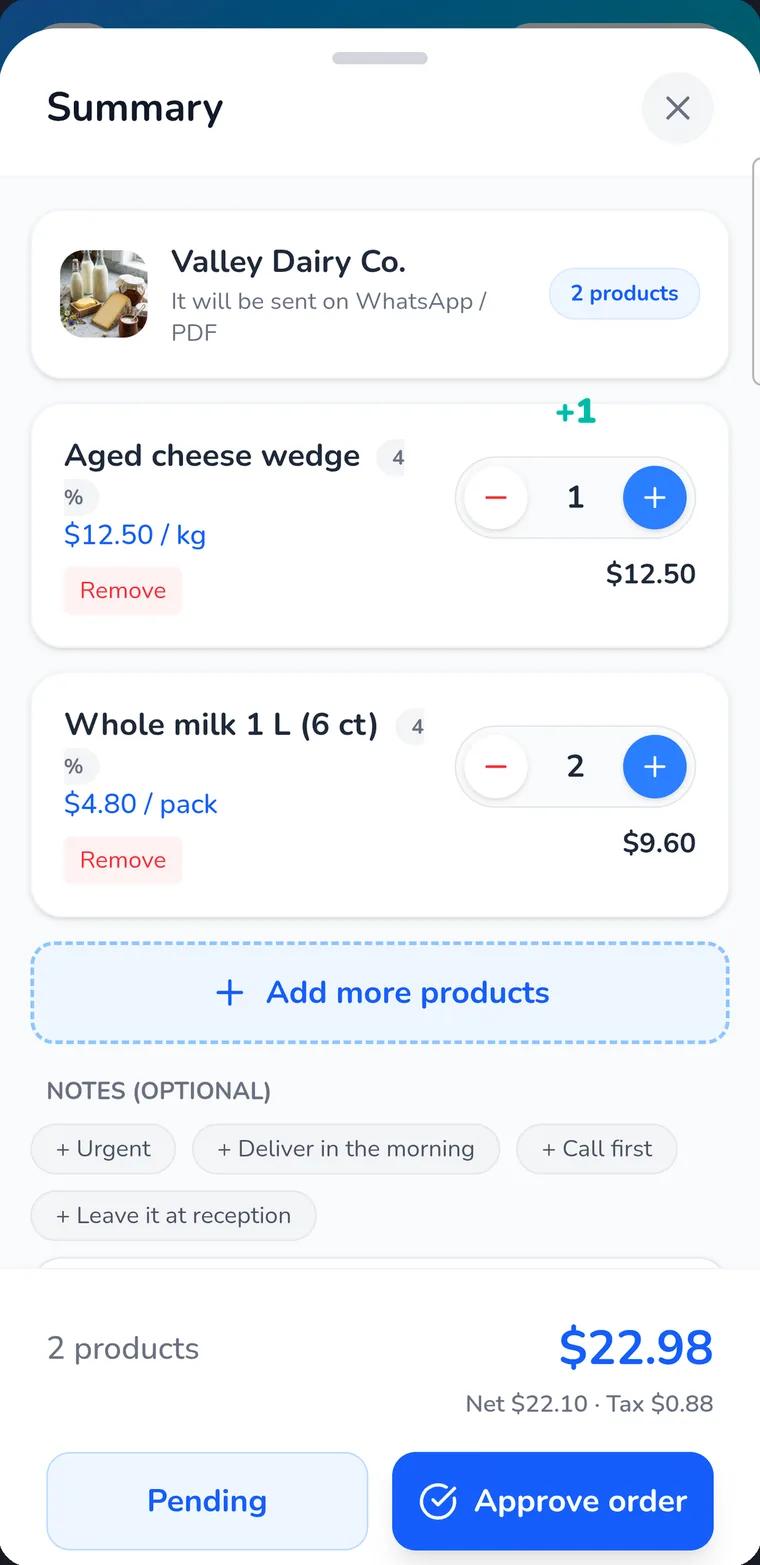 Order summary with the tax on each product