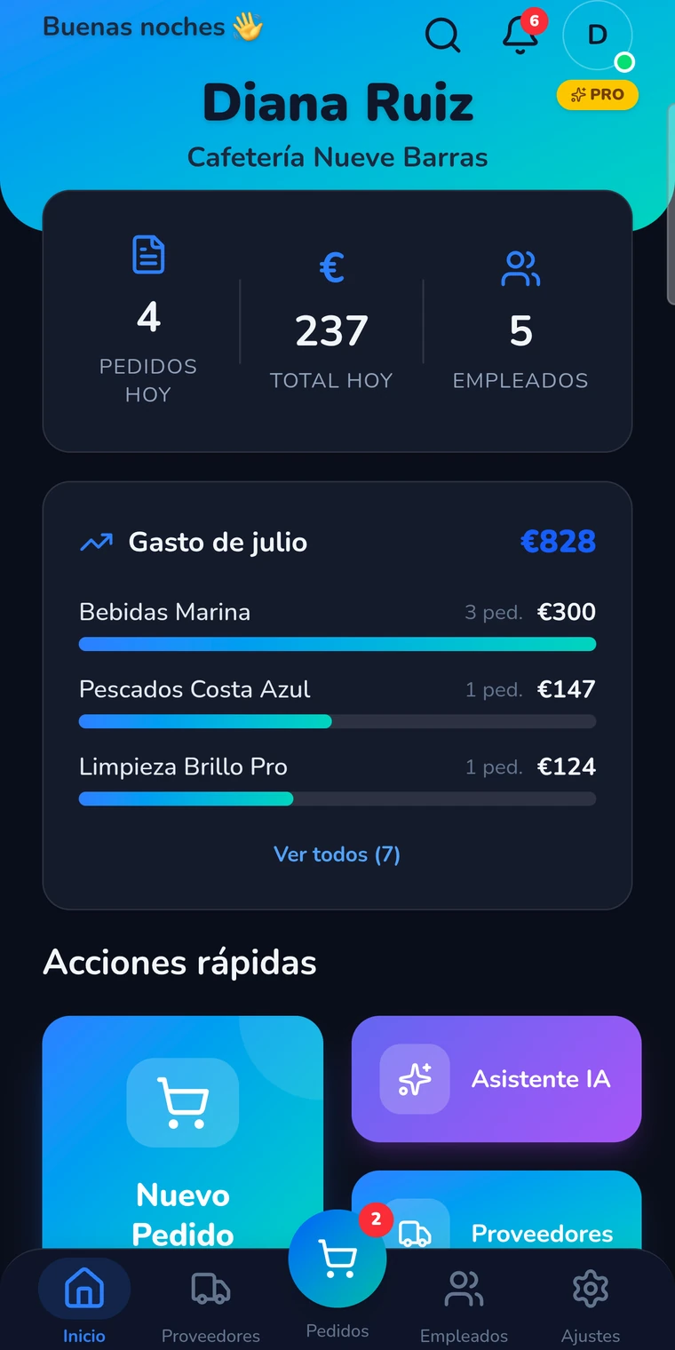 ProveeGo en modo oscuro
