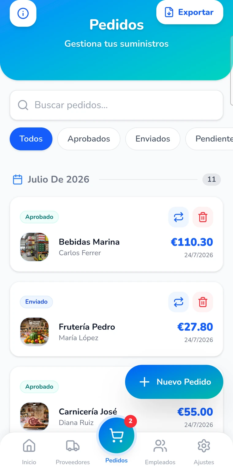 Historial de pedidos en ProveeGo